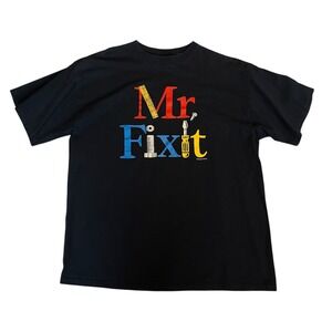 Vintage Mr. Fixit Fix It Peacock Papers Black T-Shirt Mens XL